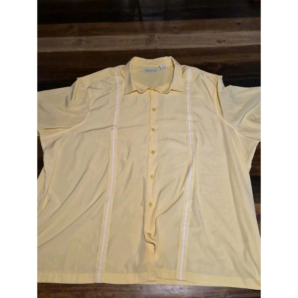 Cubavera Button Up Shirt Mens Big 4XL Yellow Striped Short Sleeve Guayabera